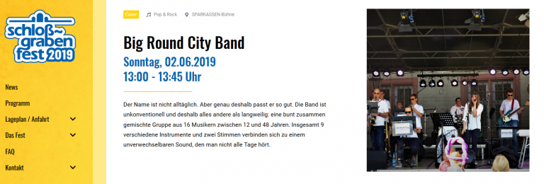 Eintrag BigRoundCityBand Web Site Schlossgrabenfest 2019